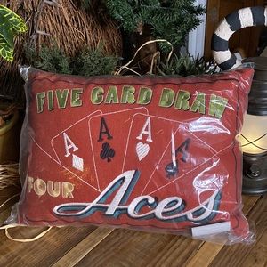 Pottery Barn Vintage Five Card Draw Four Aces Playing Cards Embroidered Pillow🃏